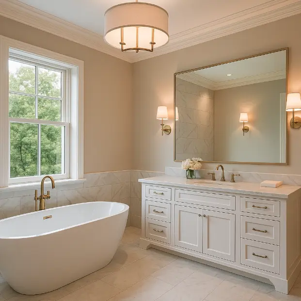 Accessible bathroom with walk-in shower and grab bars